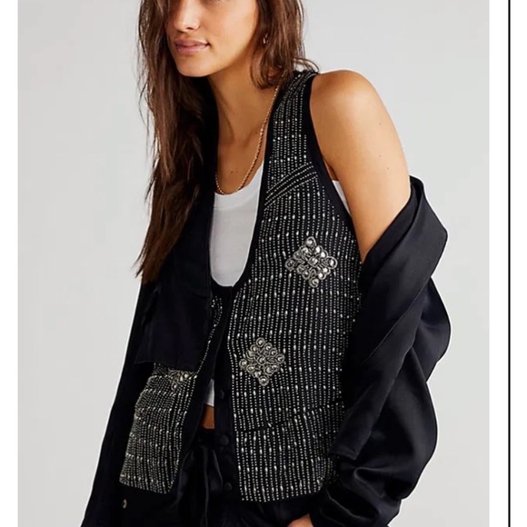 Free People Jackets & Blazers - Free People Black Beaded Vest